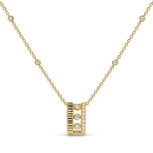10K Yellow Gold 1/5 Cttw Diamond Three-Row Circle Pendant Necklace