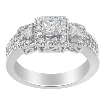 14K White Gold Diamond Three Stone Ring
