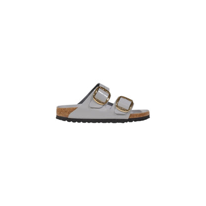 Gray Leather Flat Sandals