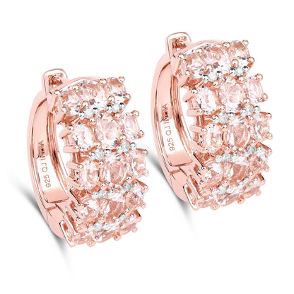 Rose Gold Plated Sterling Silver Morganite & Diamond Huggie Earrings