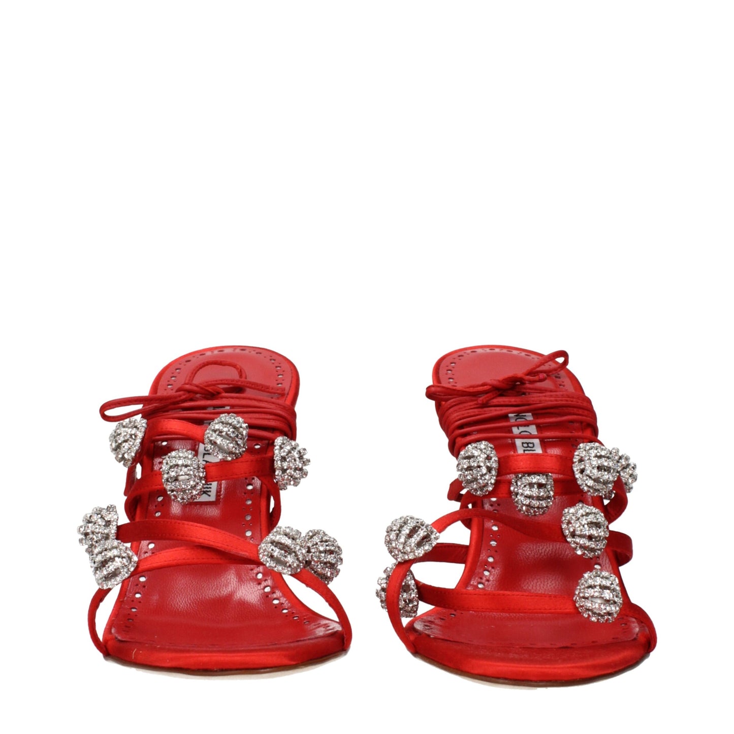 Red Satin Stiletto Heel Sandals