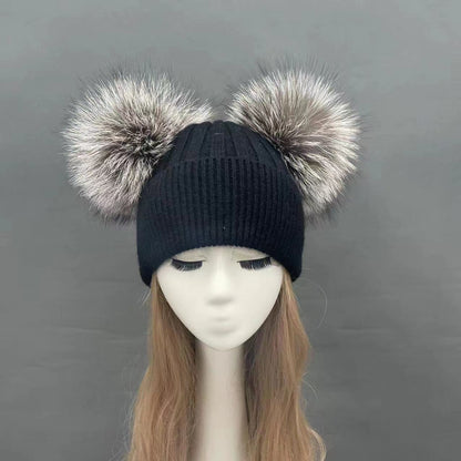 Two Fur Poms Hat Adult | Kids