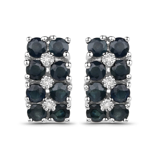 Sterling Silver Blue Sapphire and White Diamond Stud Earrings