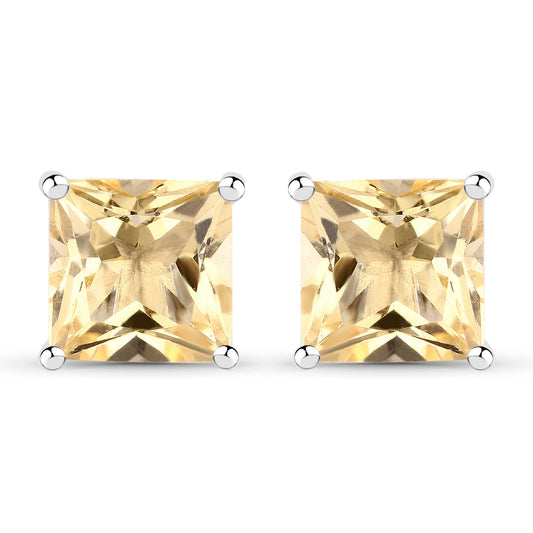Sterling Silver Citrine Square Stud Earrings