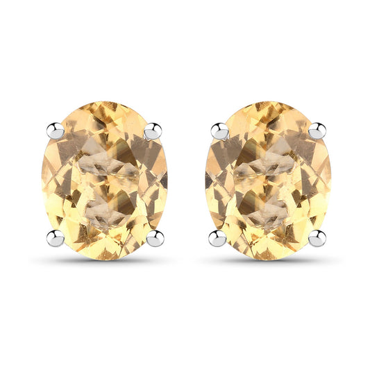 Sterling Silver Citrine Oval Prong Set Stud Earrings