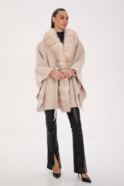 Genuine Polar Fox Double Face Wool Poncho Coat