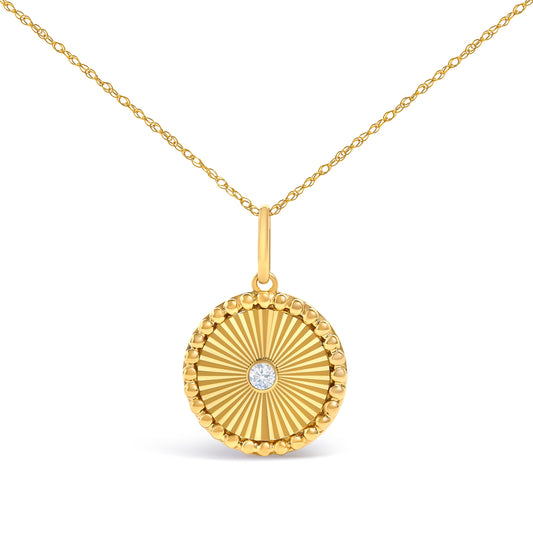 14K Yellow Gold Diamond Fluted Medallion Pendant Necklace