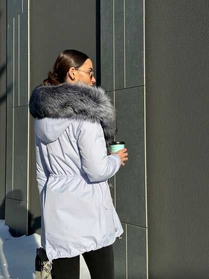Silver Fox Fur Trim Rabbit Fur Insulated Parka