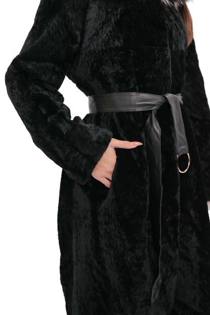Genuine Astrakhan Silver Fox Trim Coat