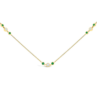14K Yellow Gold Emerald and 1/2 Cttw Diamond Station Necklace