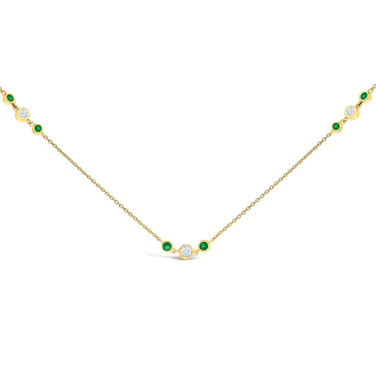 14K Yellow Gold Emerald and Diamond Station Necklace