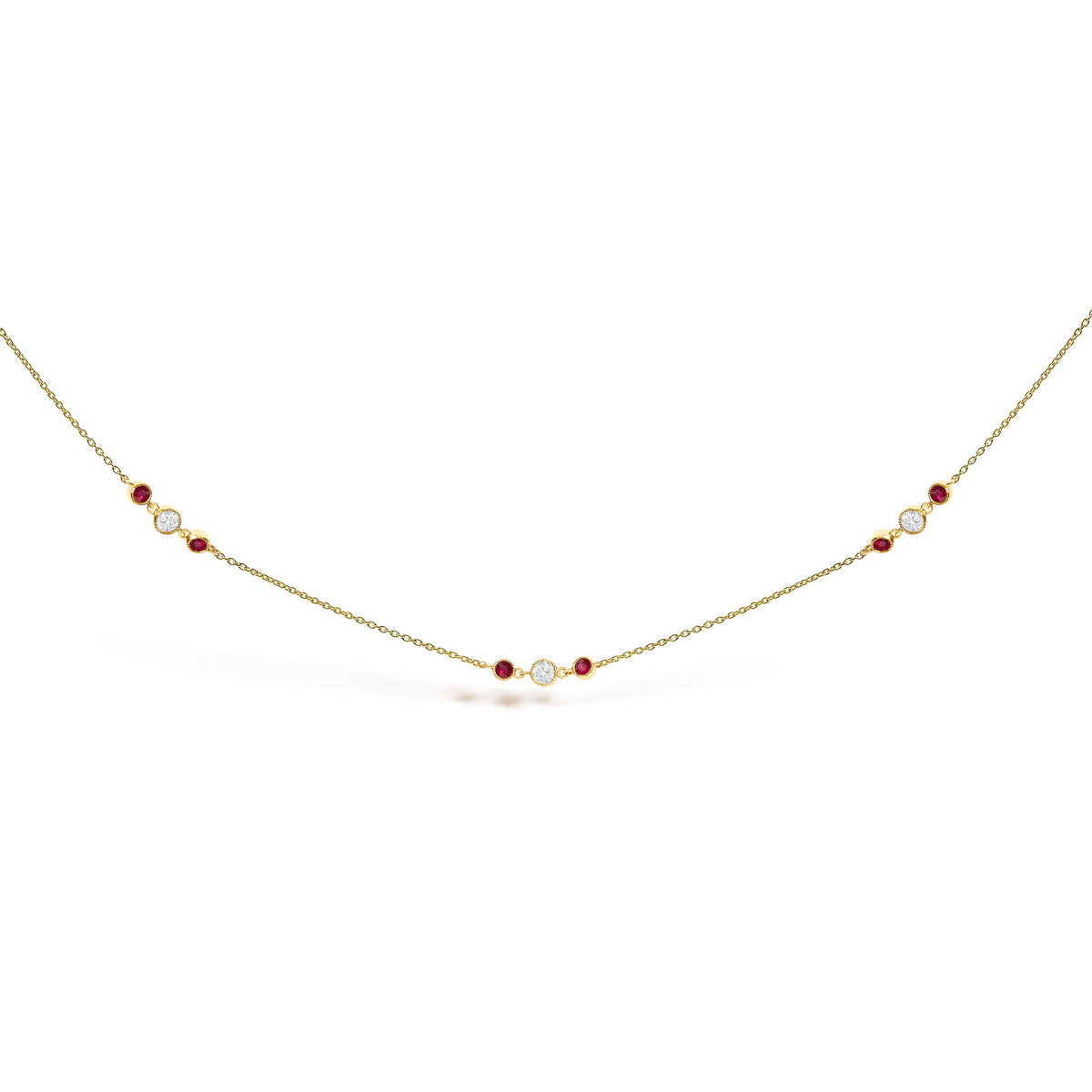 14K Yellow Gold Ruby and 1/2 Cttw Diamond Station Necklace