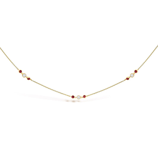 14K Yellow Gold Ruby and Diamond Station Necklace
