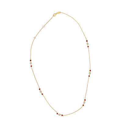 14K Yellow Gold Ruby and 1/2 Cttw Diamond Station Necklace