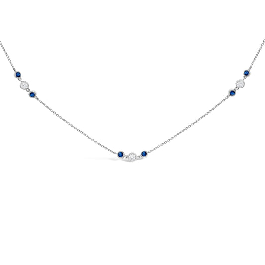 14K White Gold Sapphire and Diamond Station Necklace