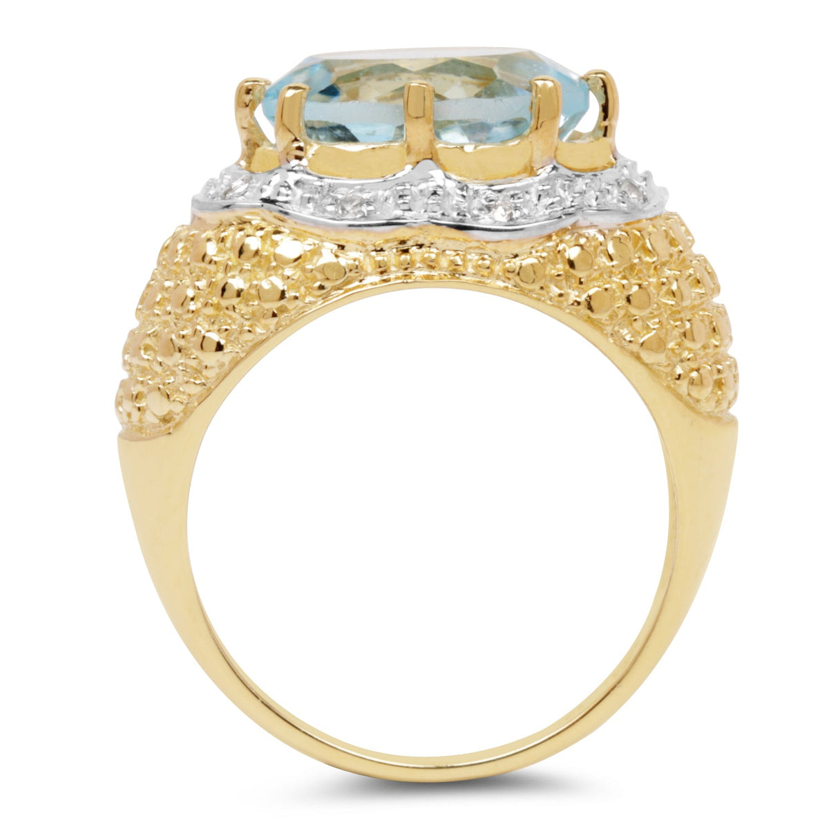 14K Yellow Gold Plated Sterling Silver Blue Topaz & White Topaz Ring