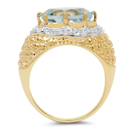 14K Yellow Gold Plated Sterling Silver Blue Topaz & White Topaz Ring