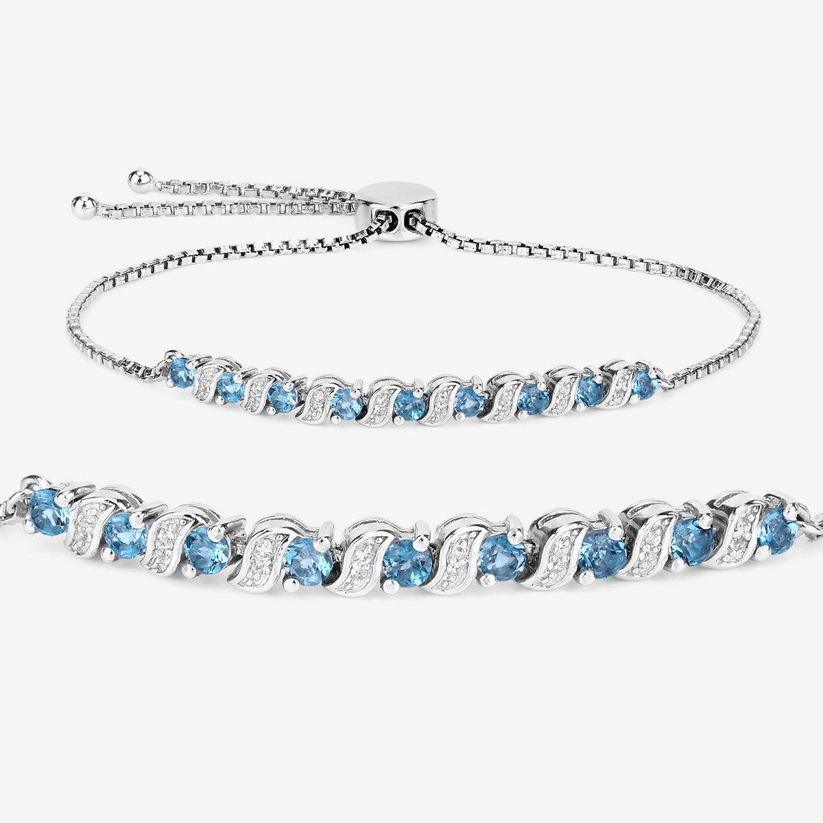 Sterling Silver London Blue Topaz and White Topaz Bolo Bracelet