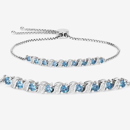 Sterling Silver London Blue Topaz and White Topaz Bolo Bracelet