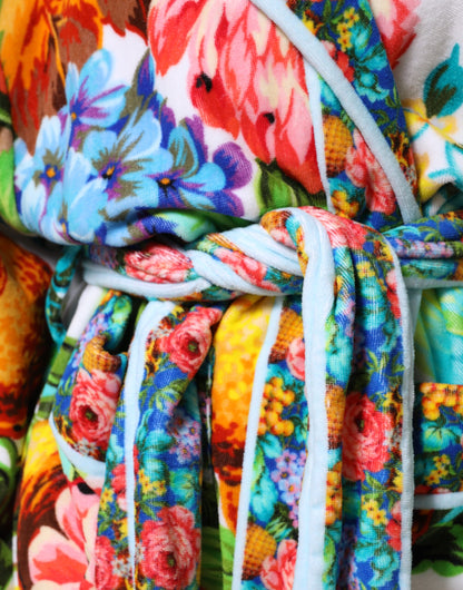 Dolce & Gabbana Multicolor Floral Print Belted Bathrobe Coat Jacket