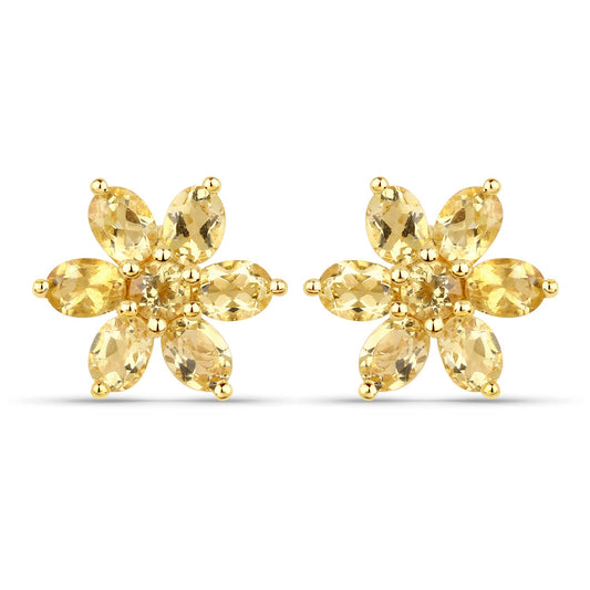 18K Yellow Gold-Plated Sterling Silver Citrine Floral Earrings