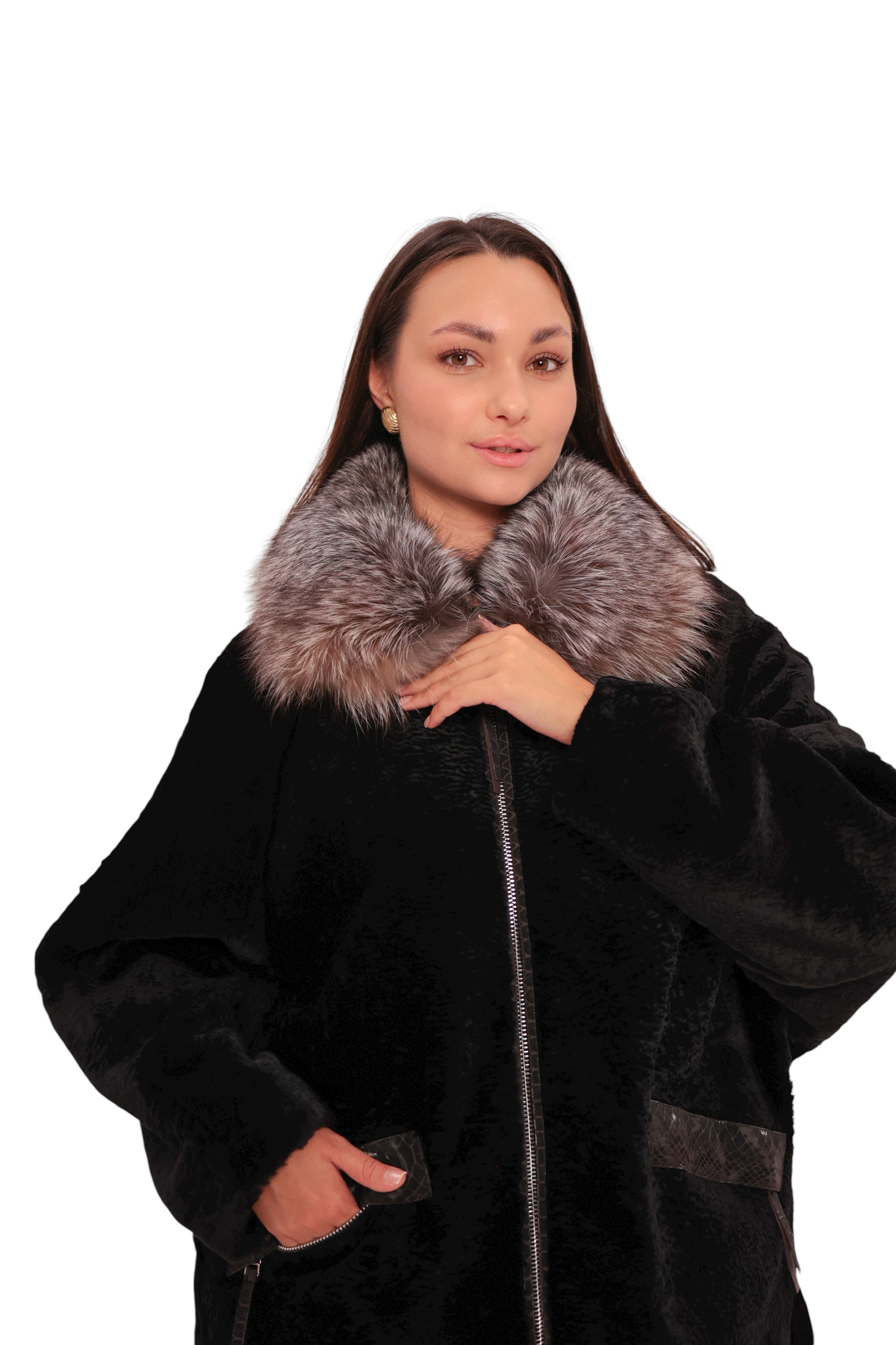Palermo Astrakhan Silver Fox Trim Coat