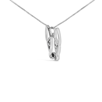 Sterling Silver Diamond Accent and Black Enamel French Bulldog Pendant Necklace