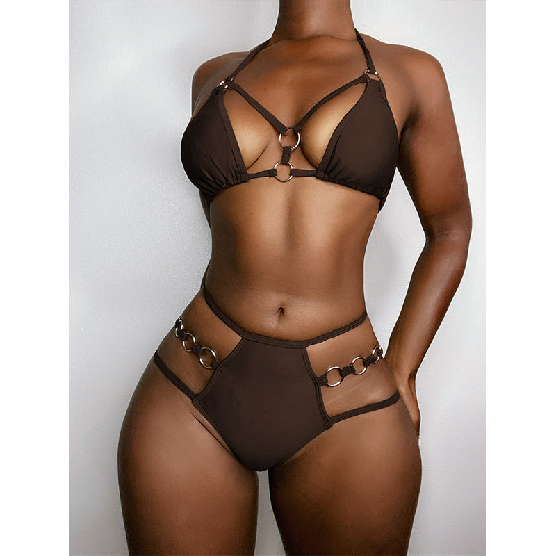 Halter Push Up Bikini Set Solid Swimsuit Women Hollow Out Cutout Out Bathing Suits Swimwear