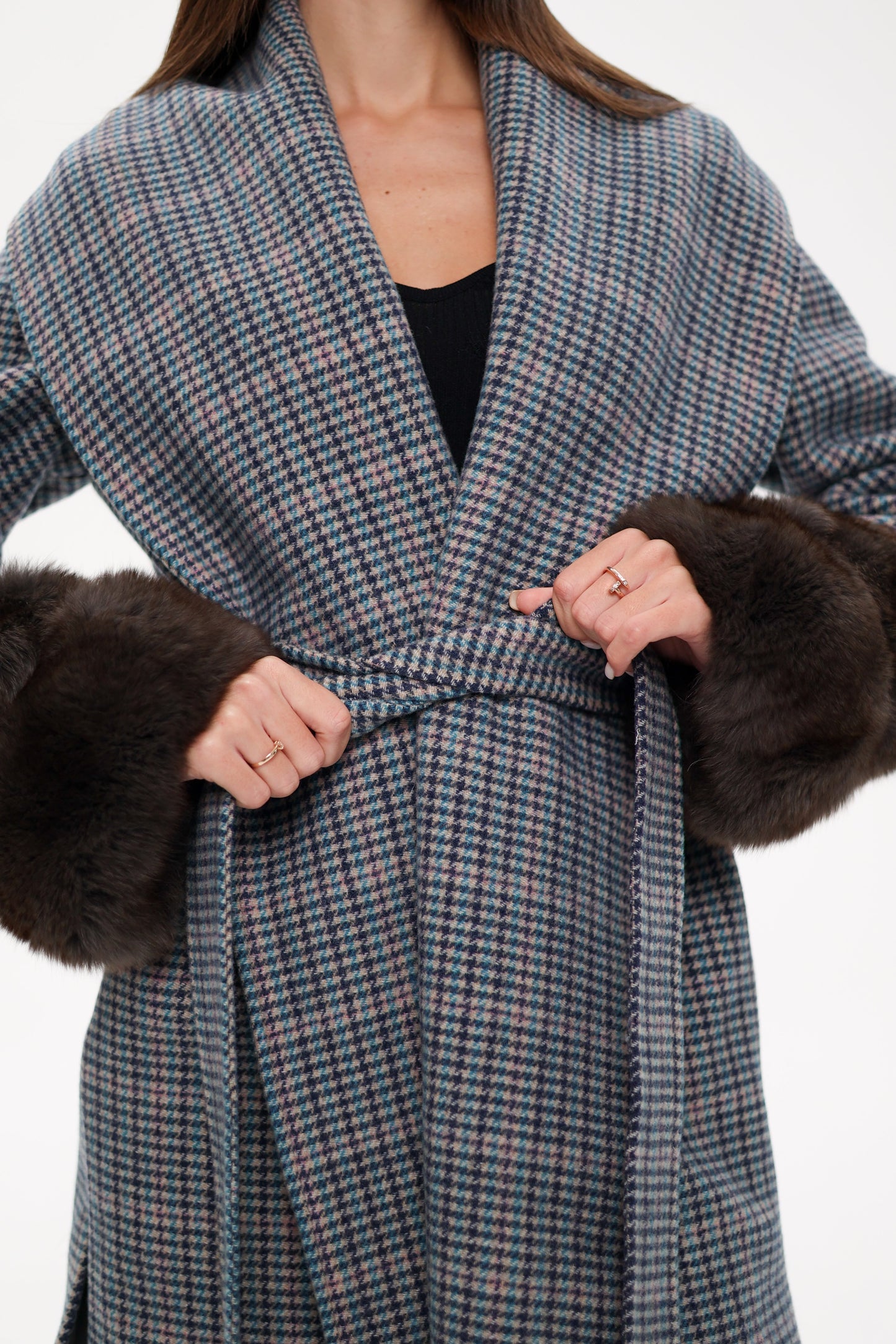 Polar Fox Fur Virgin Wool Wrap Coat