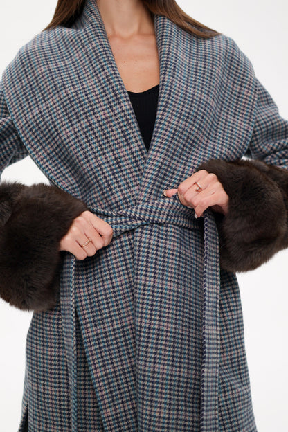 Polar Fox Fur Virgin Wool Wrap Coat