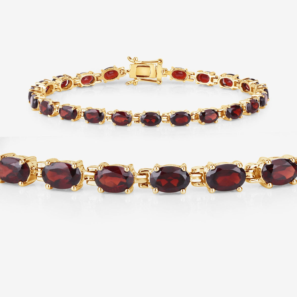 14K Yellow Gold Plated Sterling Silver Garnet Tennis Bracelet