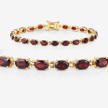 14K Yellow Gold Plated Sterling Silver Garnet Tennis Bracelet