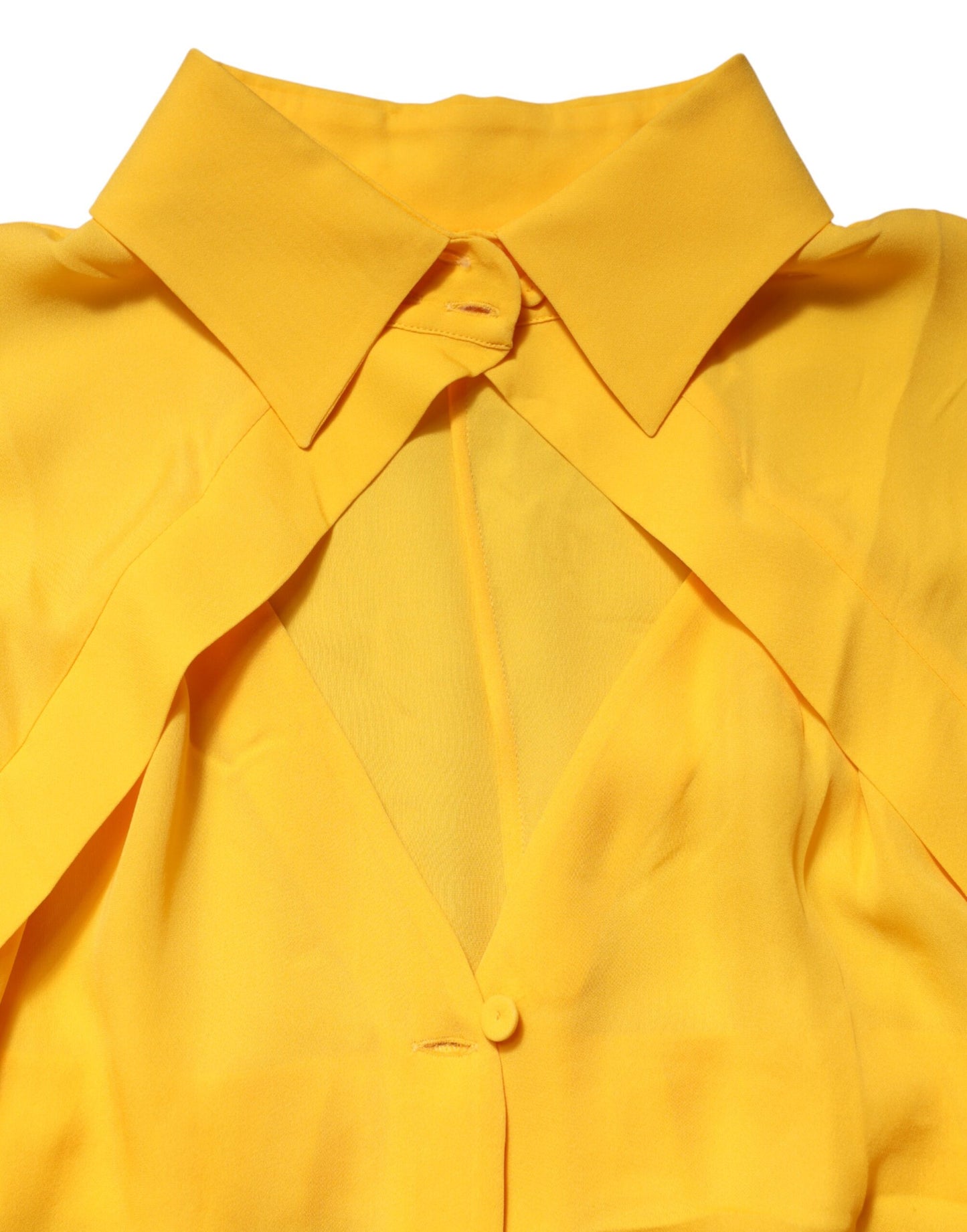 Yellow Silk Collared Long Sleeves  Top