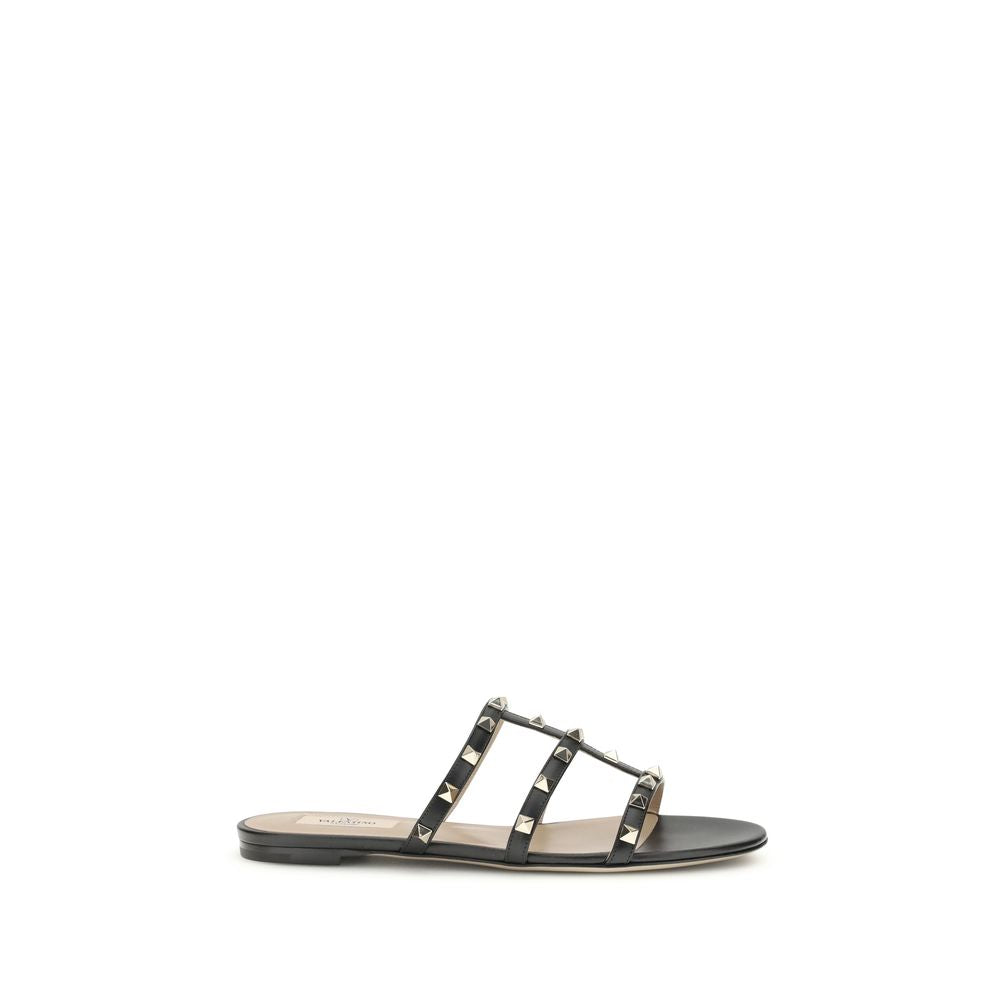 Rockstud Caged Leather Flat Slide Sandals