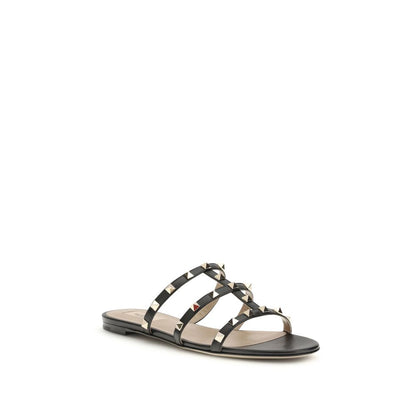 Rockstud Caged Leather Flat Slide Sandals
