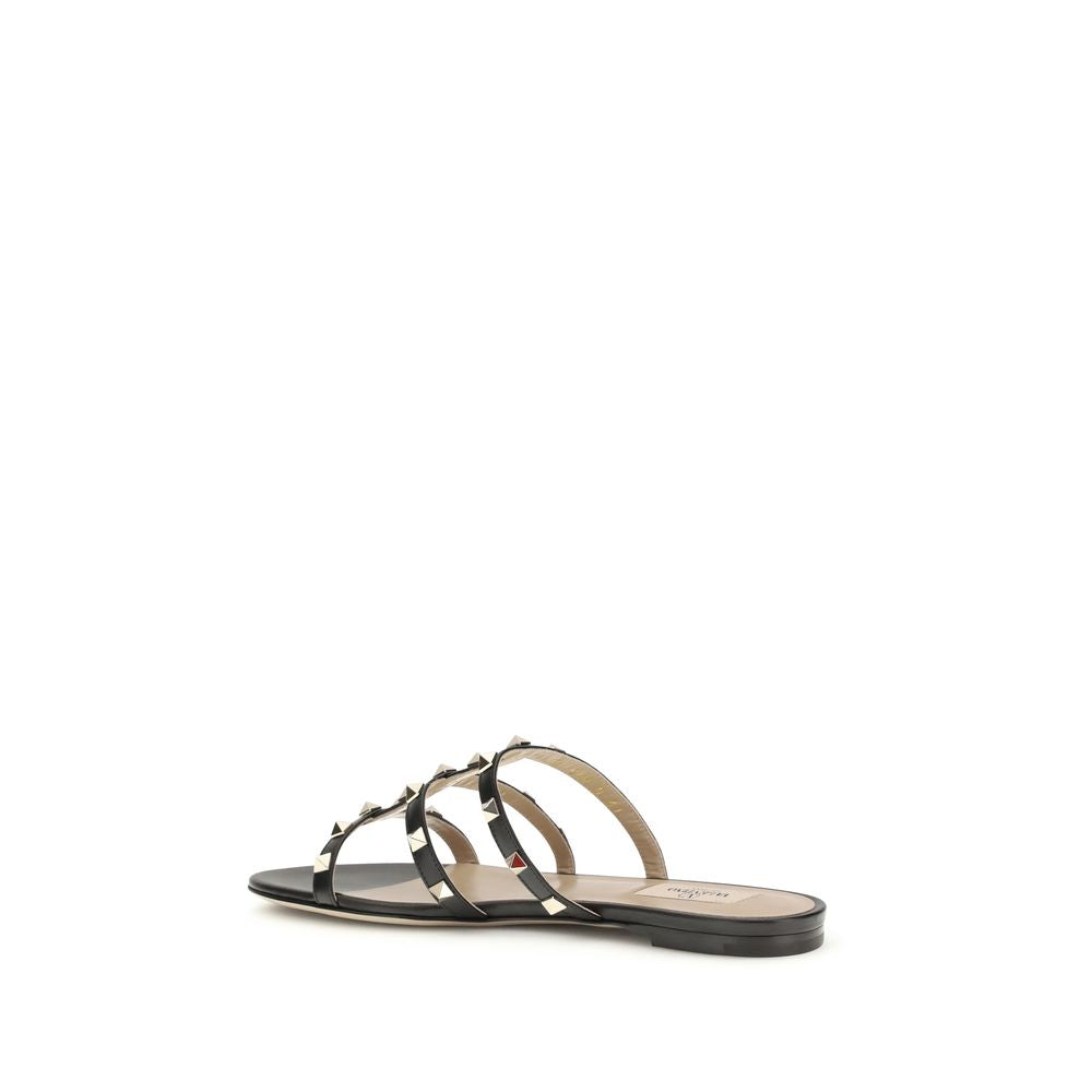 Rockstud Caged Leather Flat Slide Sandals