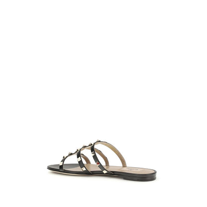 Rockstud Caged Leather Flat Slide Sandals