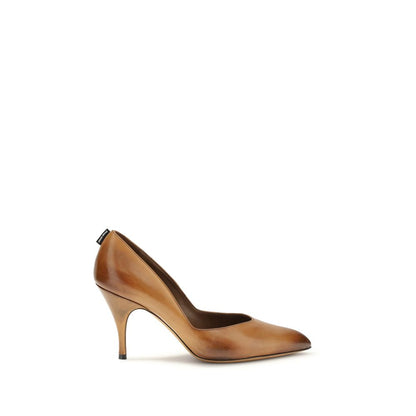 Beige Leather High Heel Pumps