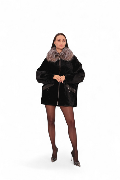 Palermo Astrakhan Silver Fox Trim Coat