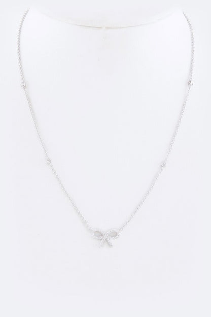 CZ Bow Pendant Necklace - Undeniably LUXE