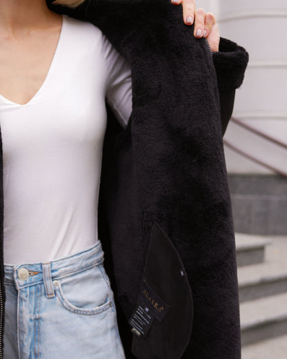 ⇆ Reversible Faux Shearling Hooded Coat