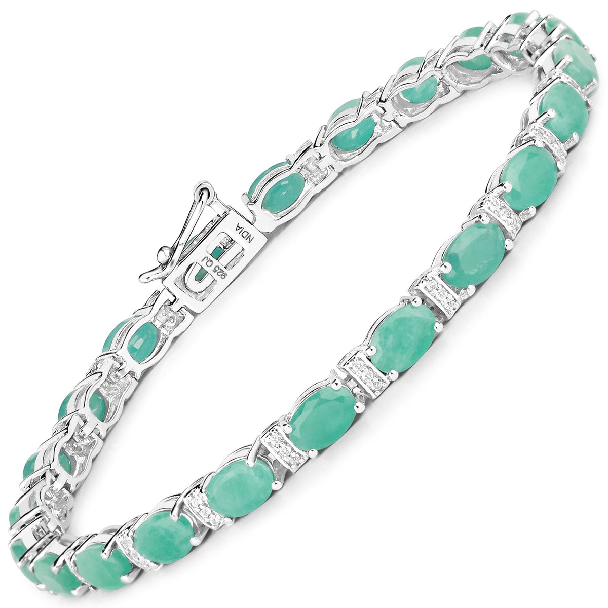 .925 Sterling Silver Emerald and White Topaz Bracelet