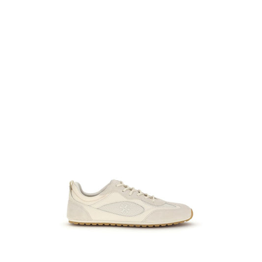 Tory Burch Field New Cream Leather And Fabric Sneakers