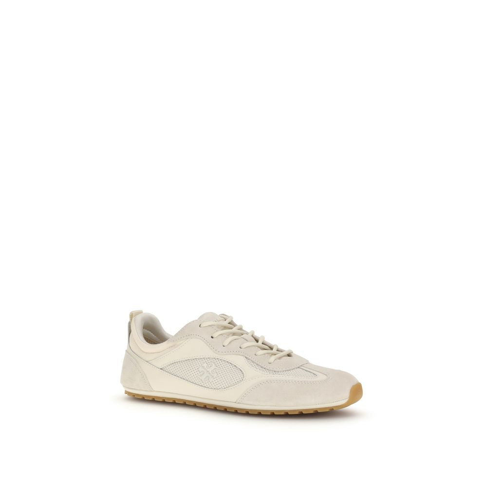 Tory Burch Field New Cream Leather And Fabric Sneakers