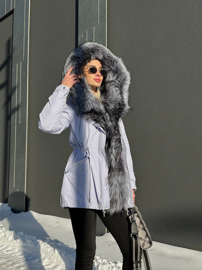 Silver Fox Fur Trim Rabbit Fur Insulated Parka