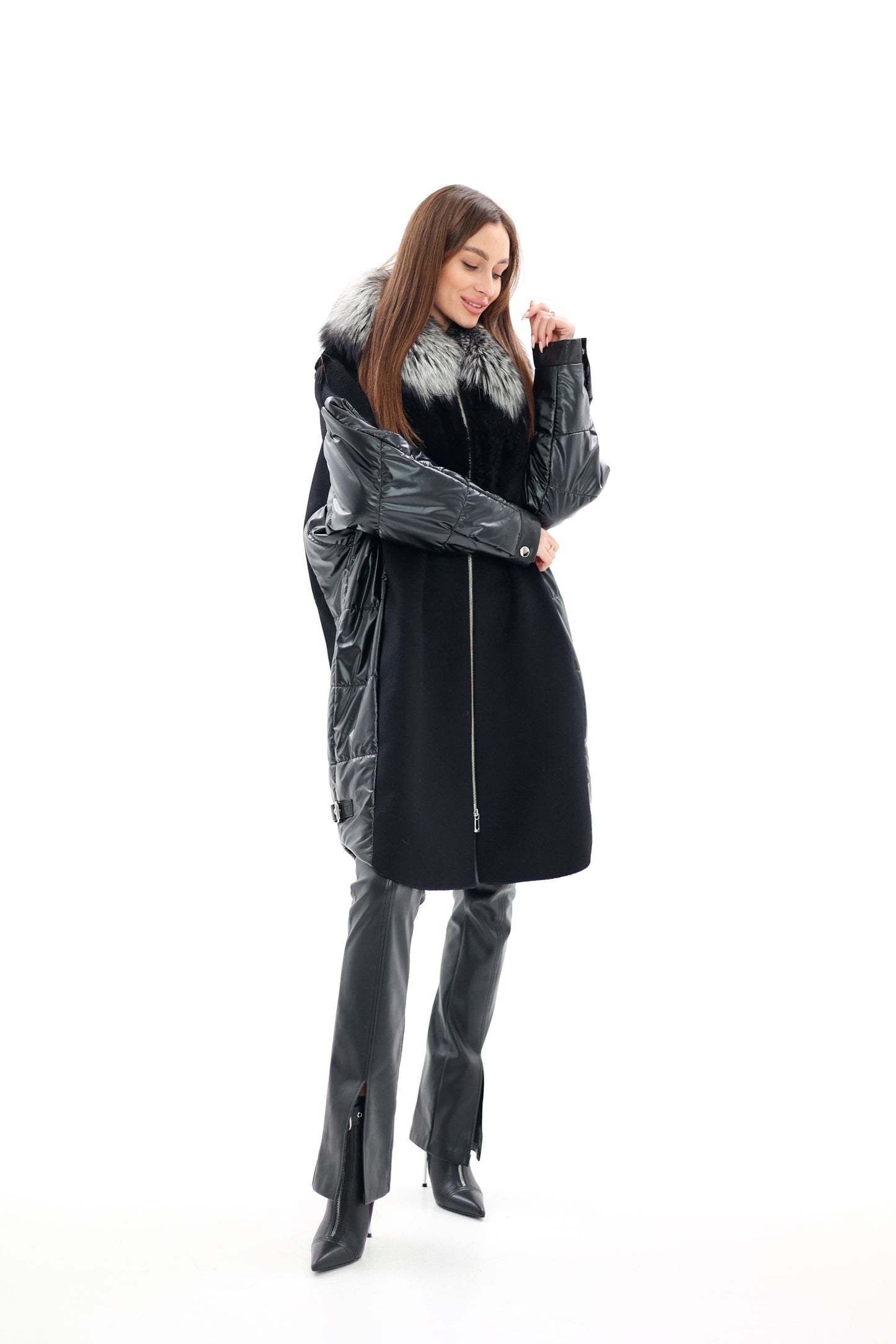 Silver Fox Fur Italian Cashmere Wool Freudenberg Comfortemp® Coat