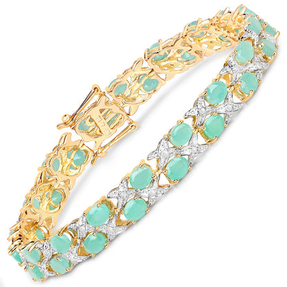 14K Yellow Gold Plated Sterling Silver Emerald and Diamond Crossover Bracelet