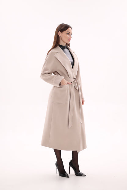 Marley Wraparound Wool Cashmere Coat in Nude