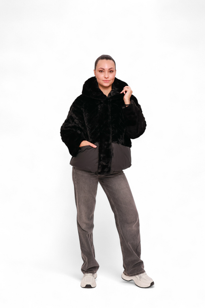 Montana Eco-Fur Down Coat in Black
