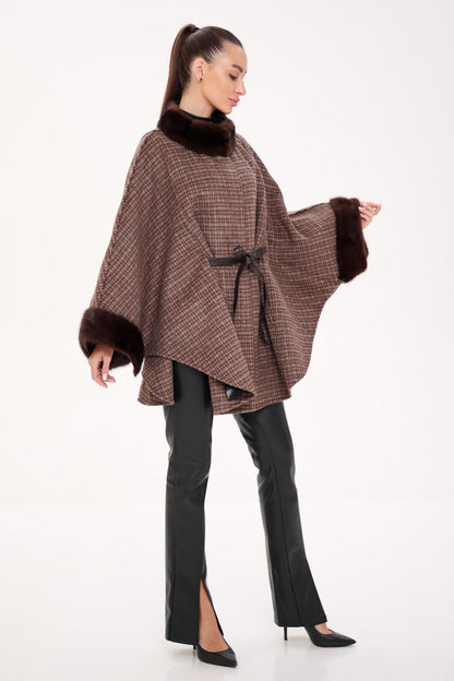 Scandinavian Mink Fur Double Face Wool Poncho